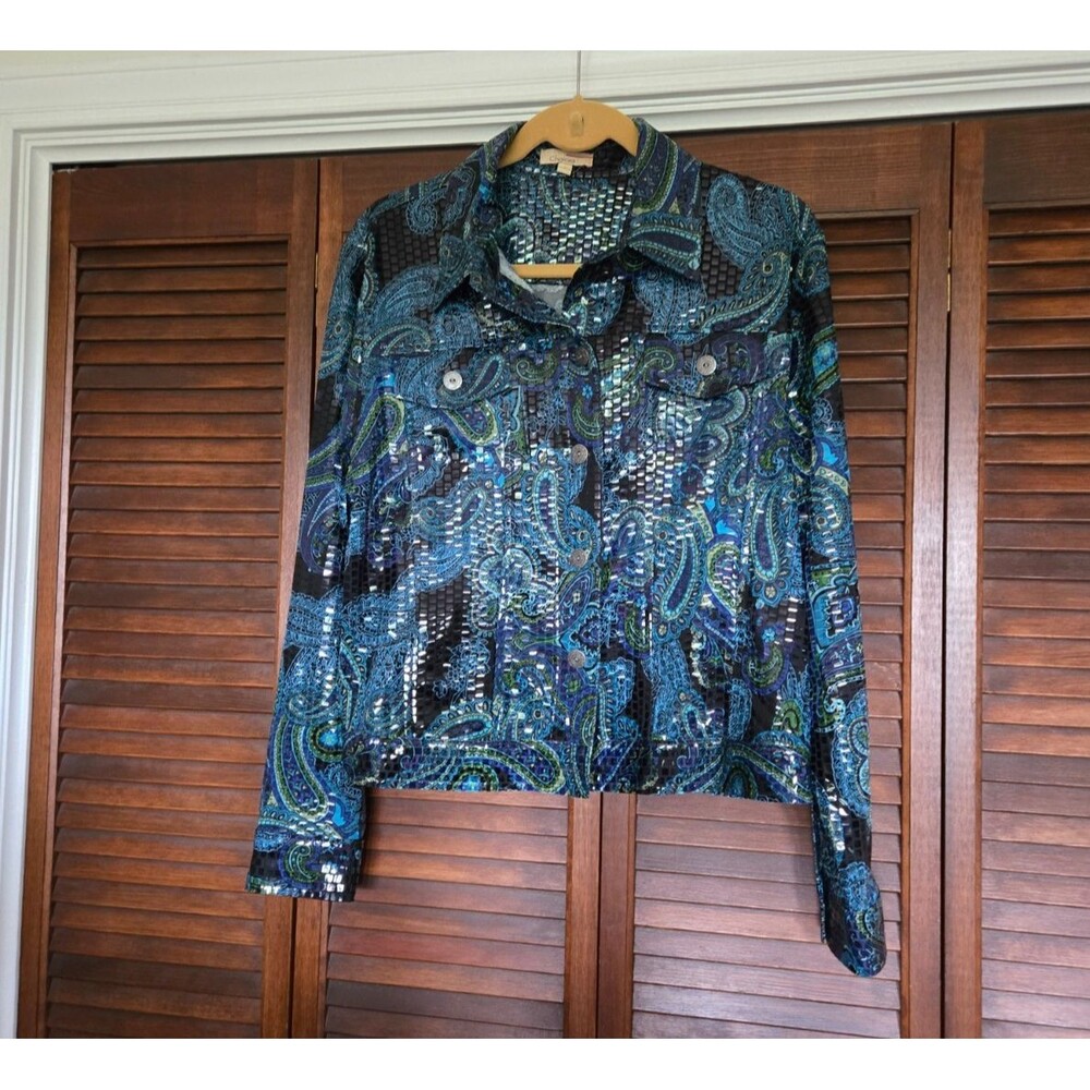 Women’s Paisley Western Sparkly Jacket  1980s peacock blue Bohemian Choices